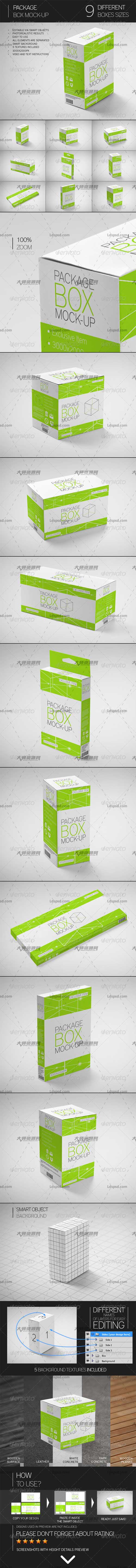 Package Box Mock-Up,9个不同规格的产品包装盒展示模型